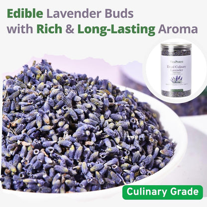 Dried Culinary Lavender – 100% Natural Food Grade Lavender Buds Herbs Tea, 3.53oz (100g), Edible Lavenders Flowers for Drinks, Baking, Cooking, Tea, Bath Soak, DIY Skincare & Crafts