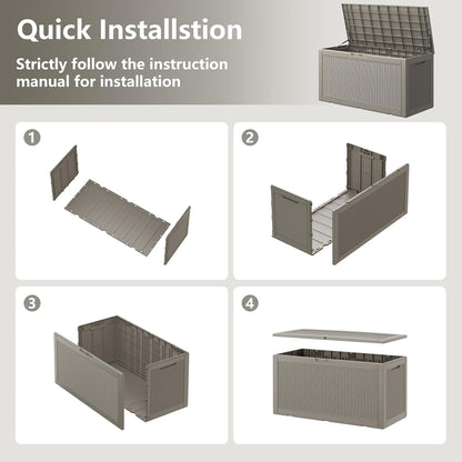 KAMABOKO 101 Gallon Waterproof Large Resin Deck Box, Lockable Large Outdoor Storage Boxes Indoor Outdoor Storage Container for Patio Cushions, Gardening Tools, Pool Supplies, Grey