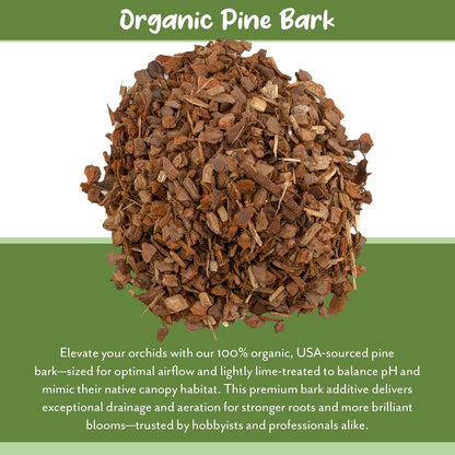 100% Organic Orchid Potting Bark (2 Quarts), All-Natural USA-Sourced Pine Bark Orchid Mix Additive