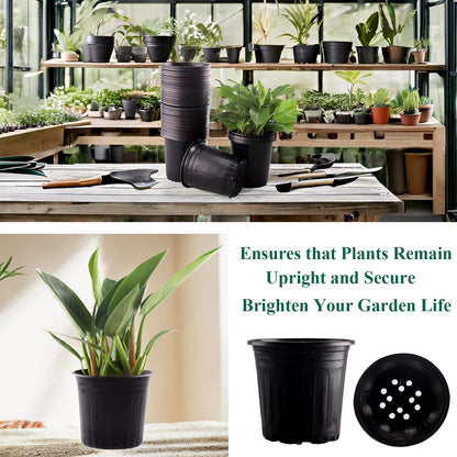 100 Pack 1 Gallon Flexible Plant Nursery Pots Plastic Seedling Starting Pots with Drainage Holes Soft Flower Pots Plant Container with Plant Labels, Black