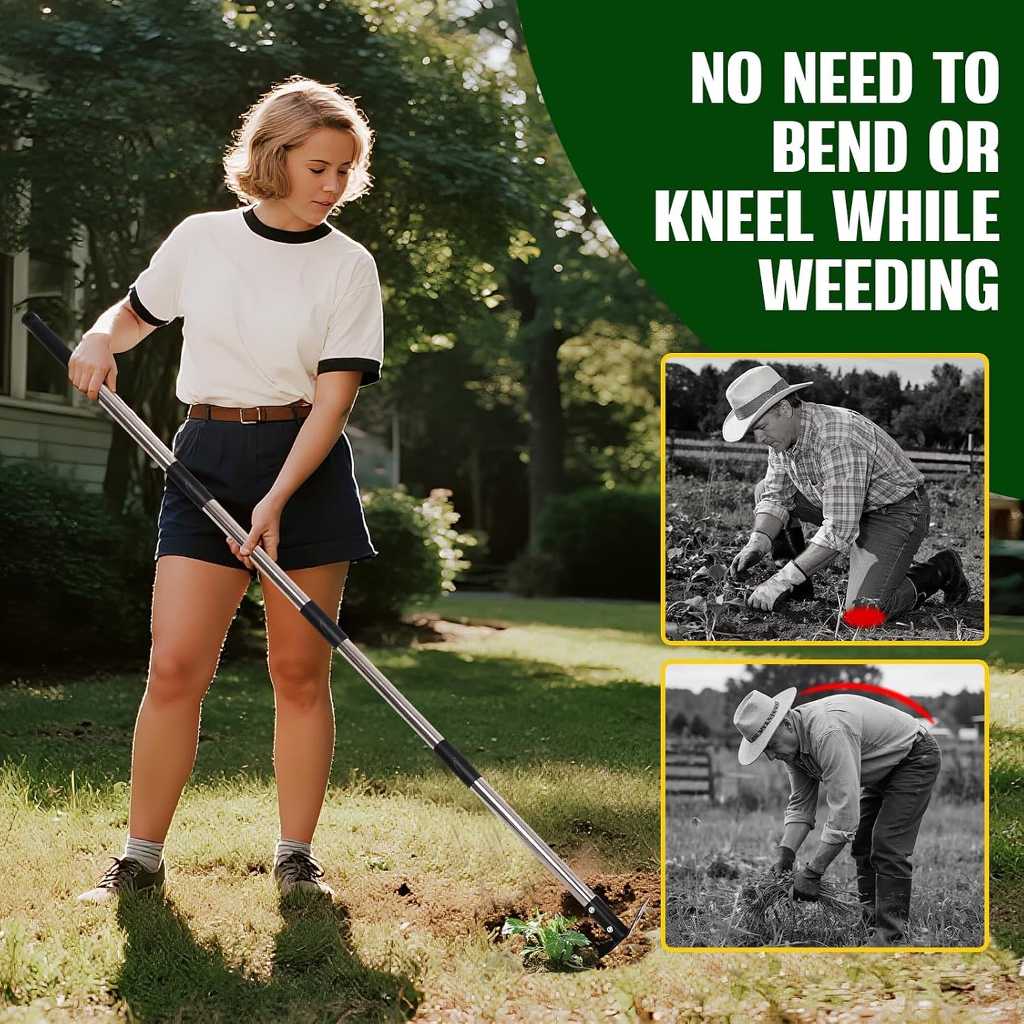 Weed Puller Tool with Long Handle - 58" Manual Weeder Remover Tool, 2 in 1 Hand Weed Rake and Garden Hoe for Gardening, Heavy Duty Uprooting Weeding Pull for Yard, Lawn, Patio and Garden