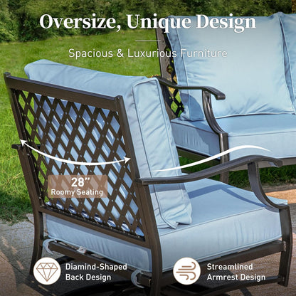 Metal Outdoor Swivel Patio Chairs Set of 2 with 5.75" Extra Thick Cushion, 2 Piece High Back Swivel Rocker Patio Chairs Outdoor Furniture Seating for Deck Balcony Front Porch, Blue