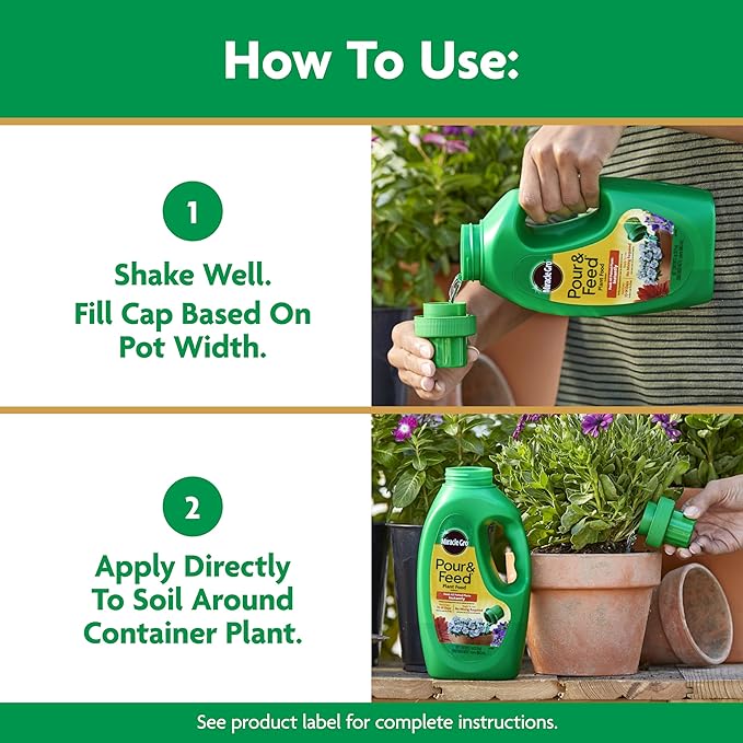Miracle-Gro Pour & Feed Plant Food, Fertilizer Instantly Feeds Live Plants, For Outdoor & Indoor Plants in Containers, 32 oz.