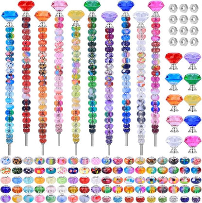 DIY Fairy Wand Garden Stake Beads Kits with Rainbow Colorful Assortment Large Hole Beads, Beaded Garden Stakes kit with Crystal Diamond Top (238Pcs Rainbow+Diamond)