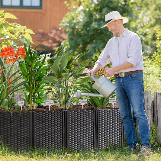Outdoor Planter Box Raised Beds for Gardening Garden Box with Drain Outlet for Vegetables/Herbs, Patio/Balcony/Backyard, Heat and Frost Resistance Planters