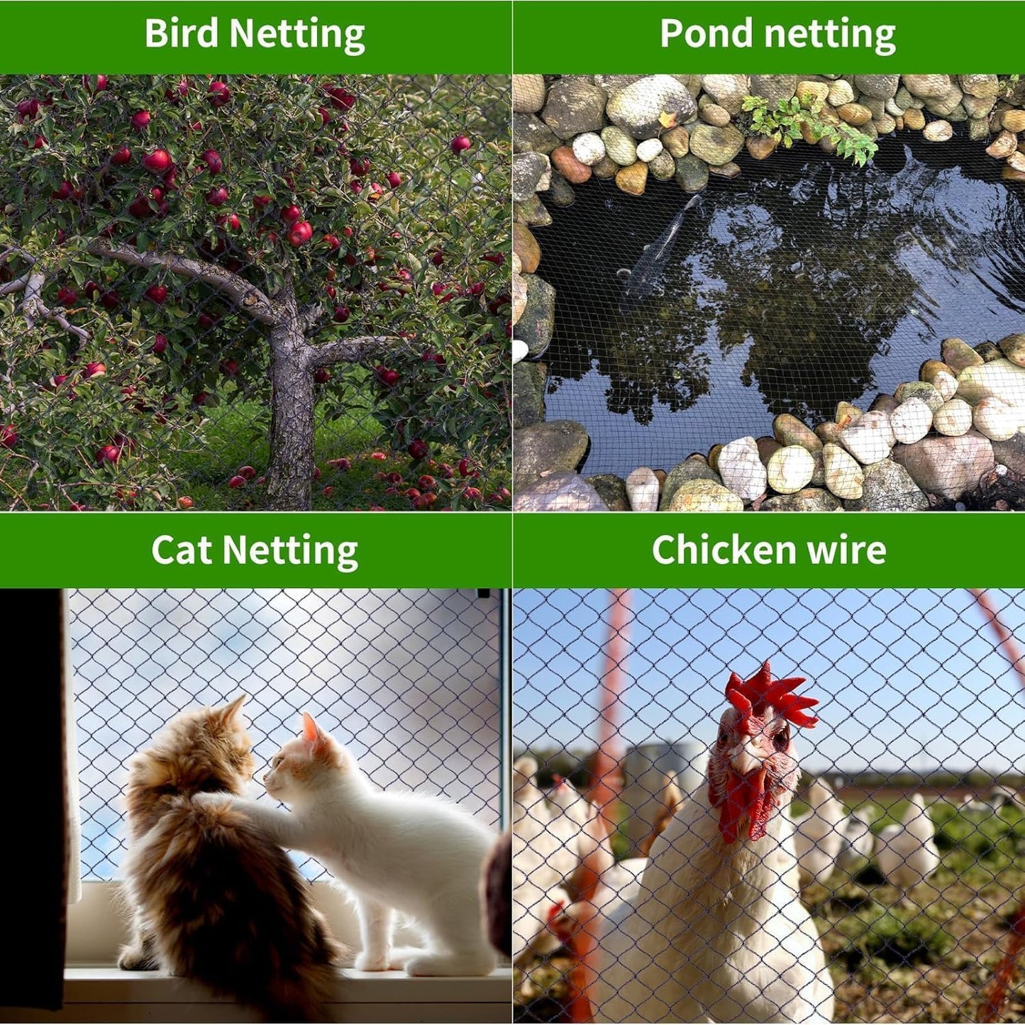 Junflying Bird Netting for Chicken Coop, 1 Inch Mesh 25x100 Ft Strong Woven Poultry Netting for Chicken Run Roof Cover, Against Bird Hawk Small Animals, Protect Strawberry Plant Fruit Tree Vegetable