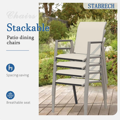 Outdoor Patio Chairs Set of 8, Ivory Beige Stackable Outdoor Chairs, Lightweight Patio Set with High Back, Metal Dining Chair for Lawn, Garden, Yard and Deck