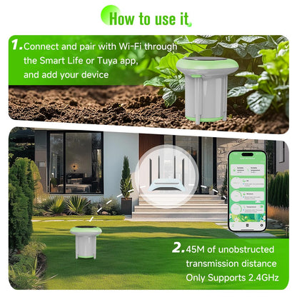Smart 3-in-1 Soil Moisture/Temperature/Fertility Meter for Outdoor Plant, Soil Test Kit for Garden/Farming/Lawn, GreenVation Digital Soil Sensor with Tuya/Smart Life APP Push Notification
