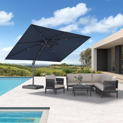 PURPLE LEAF 9' X 11.5' Rectangle Cantilever Umbrella with Base Outdoor Large Aluminum Patio Umbrella with 3-Year Fade Resistance Recycled Fabric and 360-degree Rotation for Deck Pool, Ocean Slate