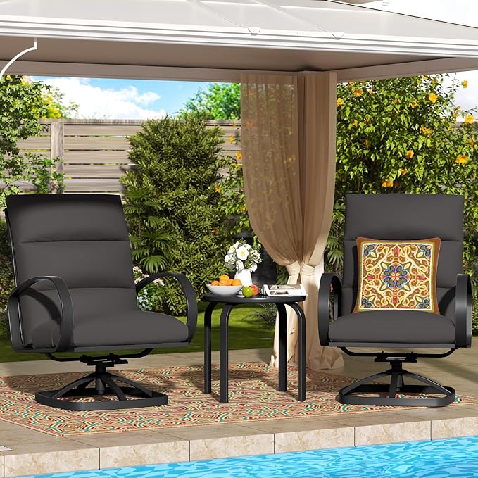 NATURAL EXPRESSIONS Patio Bistro Set, 3 Piece Outdoor Swivel Glider Rocking Chairs, Conversation Furniture with 2 Highback Rockers, 1 Table and 5" Cushion for Backyard,Porch,Yard,350lb. (Dark Grey)