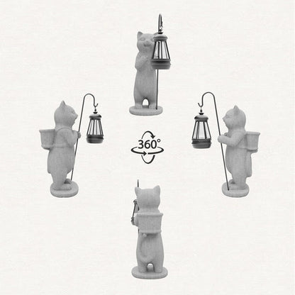 Garden Decoration, Figurine, Lawn Statue, Sculpture Ornament, Animal Figurine - Cat Resin Statue with Lantern (Basket)