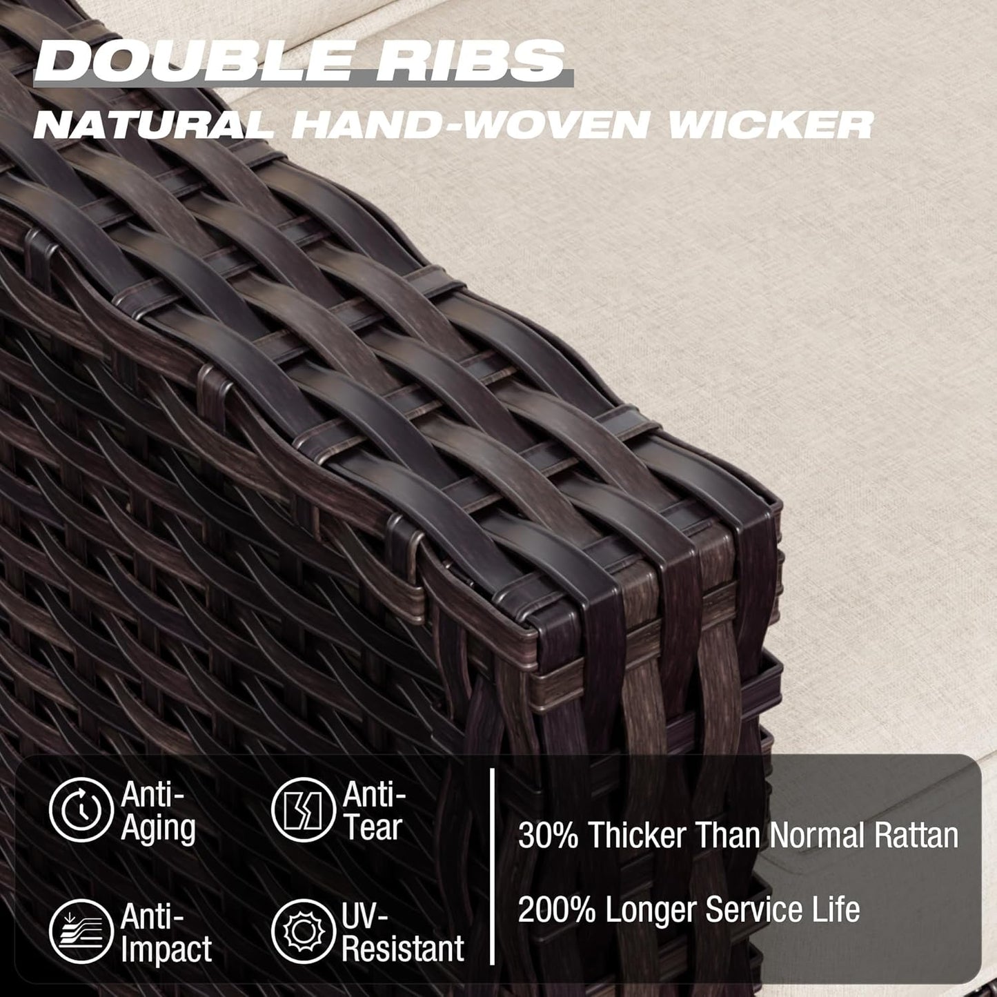 Joyside Wicker Patio Furniture Sets, 3 Pieces Upgraded Large Size Outdoor Furniture with 2 Patio Swivel Chairs and 1 Side Table, Thick Cushions, Wide Armrest