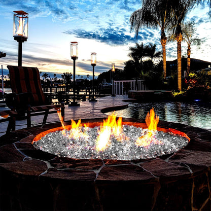 Mr. Fireglass 10 Pounds Fire Glass - 1/2 Inch High Luster Reflective Tempered Glass Rocks for Fireplace Fire Pit Table and Landscaping, Platinum