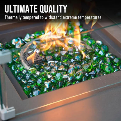 Skyflame 10-Pound Fire Glass Diamonds for Fire Pit Fireplace Landscaping, 1/2 Inch Reflective Glass Fire-Diamonds, Emerald Green