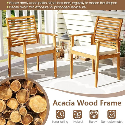 Tangkula 7 Piece Patio Acacia Wood Dining Set for 6, Patio Rectangle Table with Umbrella Hole & 6 Cushioned Armchairs, for Backyard Garden Poolside Deck, Natural