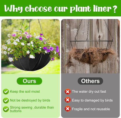 Adnee 2 Pcs 14 Inch Fabric Planter Basket Liner-Felt Flower Pot Liners-Hanging Plant Basket Fiber Insert for Garden Wall Hanging Planter Flower Vegetables(Round)