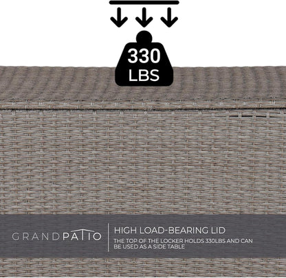 Grand patio 108 Gallon Deck Storage Box Indoor Outdoor Wicker Bin for Patio Furniture Cushions Garden Tools Pool Accessories, Greige