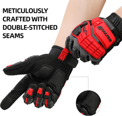 DULFINE Impact-Resistant Work Gloves Men, Heavy Duty Mechanic Gloves,Touch Screen,Ideal for Construction,Forestry, Oil Rig Drilling,Mechanic