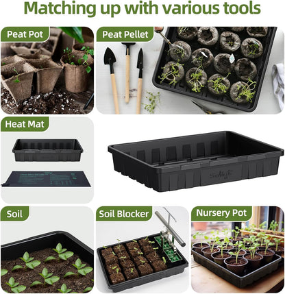 SOLIGT Extra Thick Heavy Duty 10 Pack Seed Starting Trays - Microgreens Growing Trays Seedling Plant Germination Starter Tray Transplant Fodder Flats, No Holes, No Leakage, Reusable, 14 * 10.8 * 2.3"