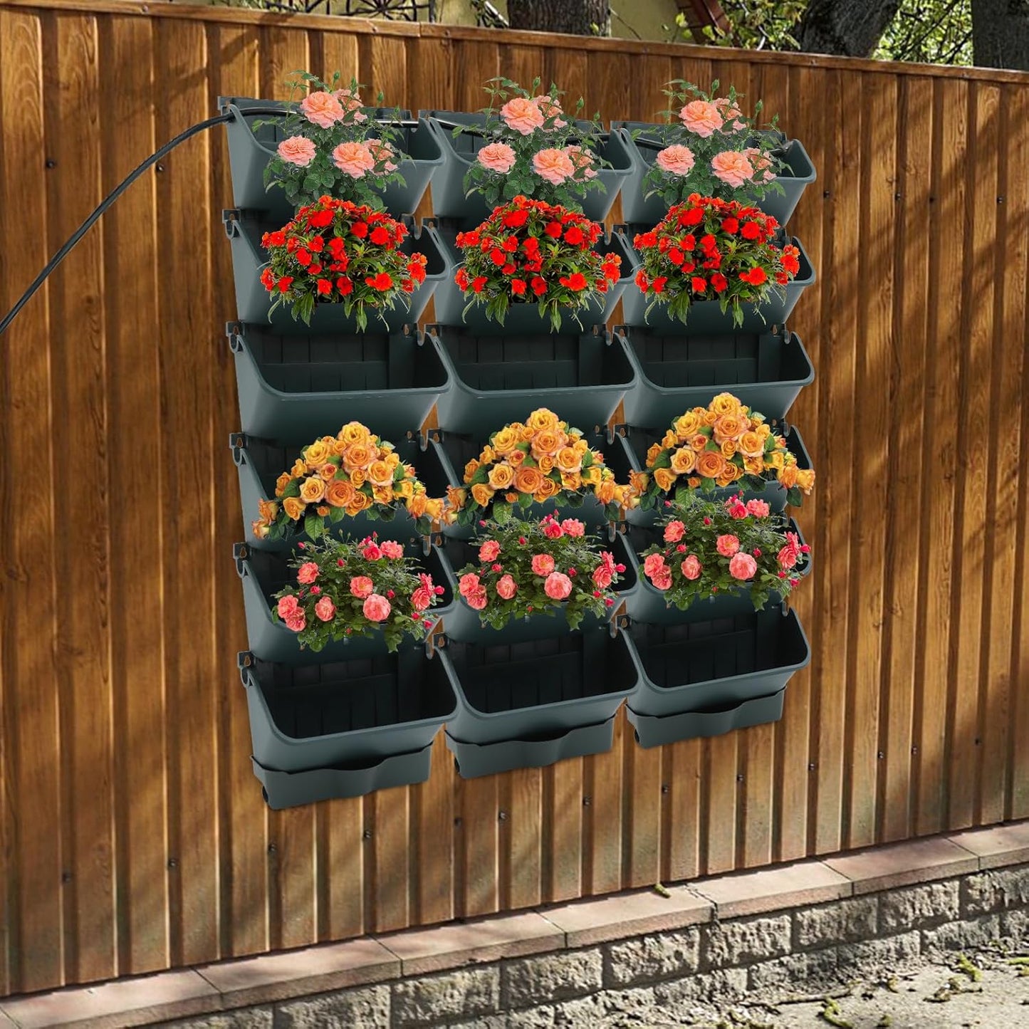 Self Watering Wall Planter with 18 Pots, Wall Planters for Indoor Plants, Vertical Garden Planter, Wall Mounted Plastic Plant Grow Pots for Fruits Vegetables Flowers Herbs (Green)