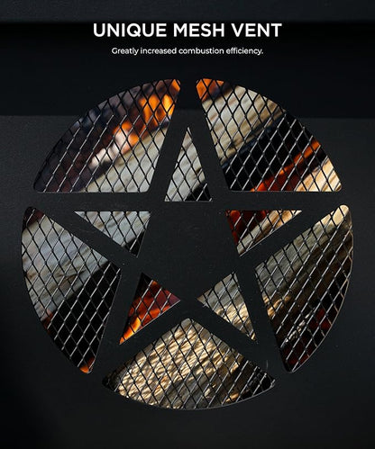 35 inch Fire Pit, Outdoor Fire Pit Wood Burning Fire Pits with Cooking Grill, Large Firepits for Outside Octagonal Heavy Duty Firepit with Poker for Bonfire, Backyard, Patio, Picnic, Camping