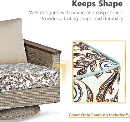 Porch Shield Outdoor Cushion Slipcovers Patio Chair Seat Cushion Covers Set 4 Waterproof Fade Resistant, 20 x 18 x 4 inch, Paisley