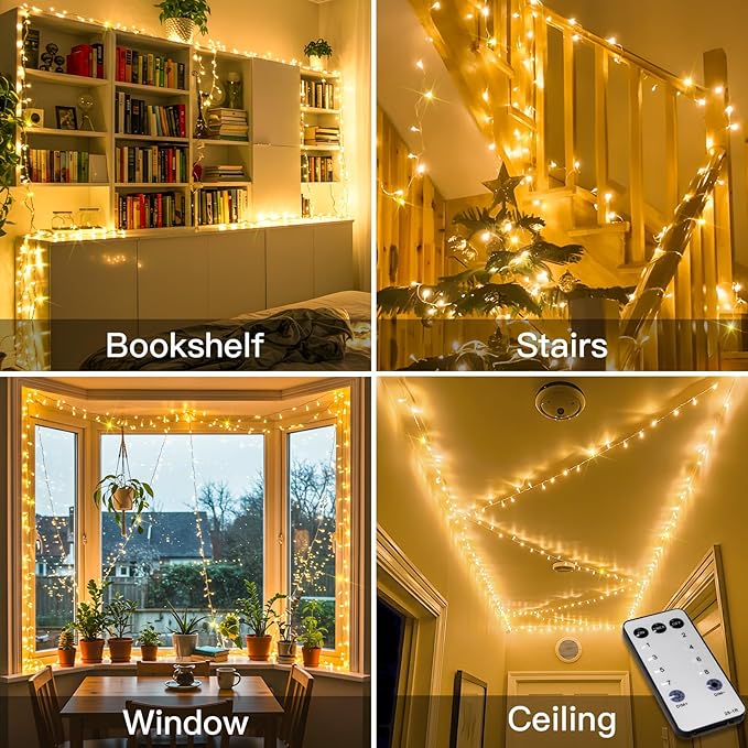 suddus Indoor Christmas Lights with Remote, Warm White String Lights Plug in with Timer, 33ft 100 LED Twinkle Fairy Lights for Bedroom Xmas Tree Wreath Garden Party Outdoor Thanksgiving Decorations