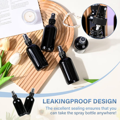 4 PCS, 4 oz Black Glass Mini Spray Bottles, Fine Mist, Refillable Containers for Cleaning Solutions and Skin Care
