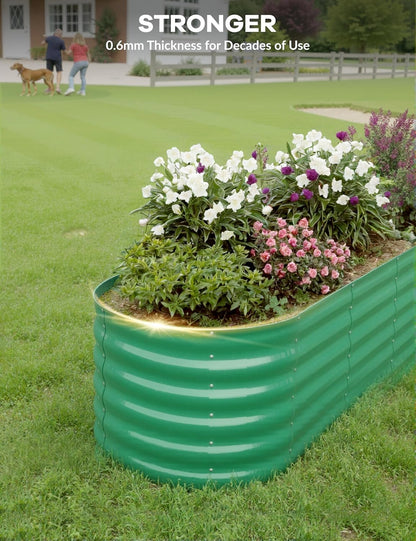 2 Pcs Raised Garden Beds Outdoor 8x2x1.5 ft - Galvanized Steel Planter Box for Vegetables, Flowers, Rust-Resistant Garden Box, Easy Assembly Raised Beds, Durable Planters for Outdoor Plants, Green