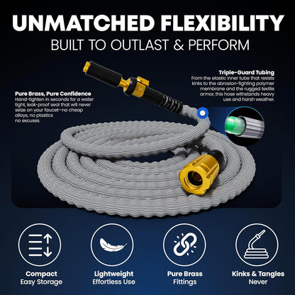 TITAN Flexible Garden Hose 65FT – Ultra Lightweight, Heavy Duty Water Hose with Brass Fittings & Jet Nozzle – Kink-Free, Non-Expanding, Durable Fabric Hose for Yard, Lawn, Car Wash, Outdoor Use
