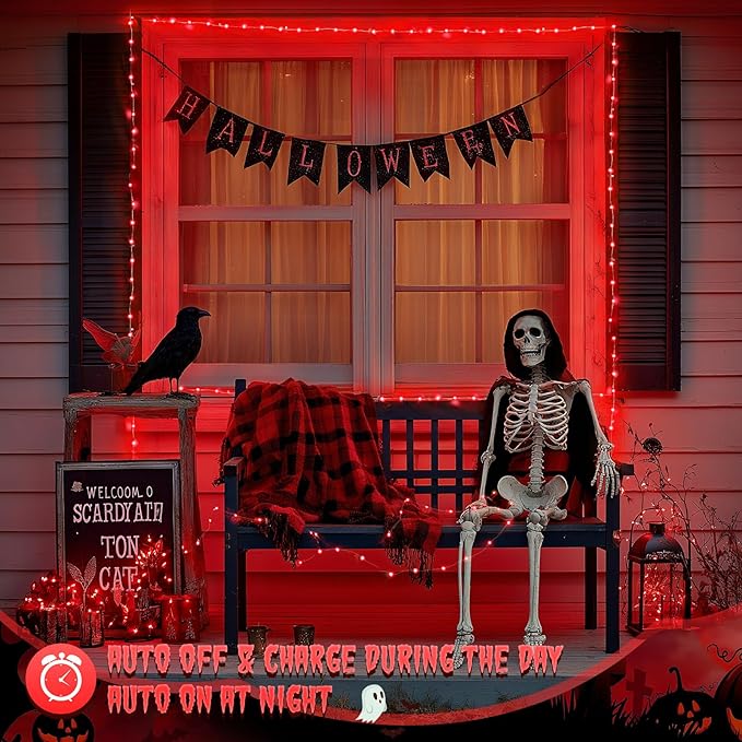 JMEXSUSS 2 Pack Red Solar Lights Outdoor Waterproof, Each 33FT 100 LED Red Halloween Lights, Solar Fairy String Light for Outside Tree Party Patio Christmas Halloween Decorations