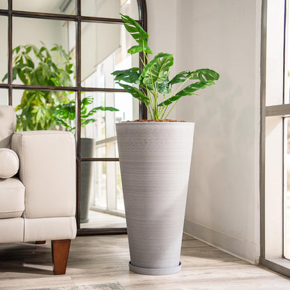 XBrand Modern 28-Inch Tall Round Planter, Modern Tapered Planter Perfect for Indoor & Outdoor Planter, Patio Décor, Gray
