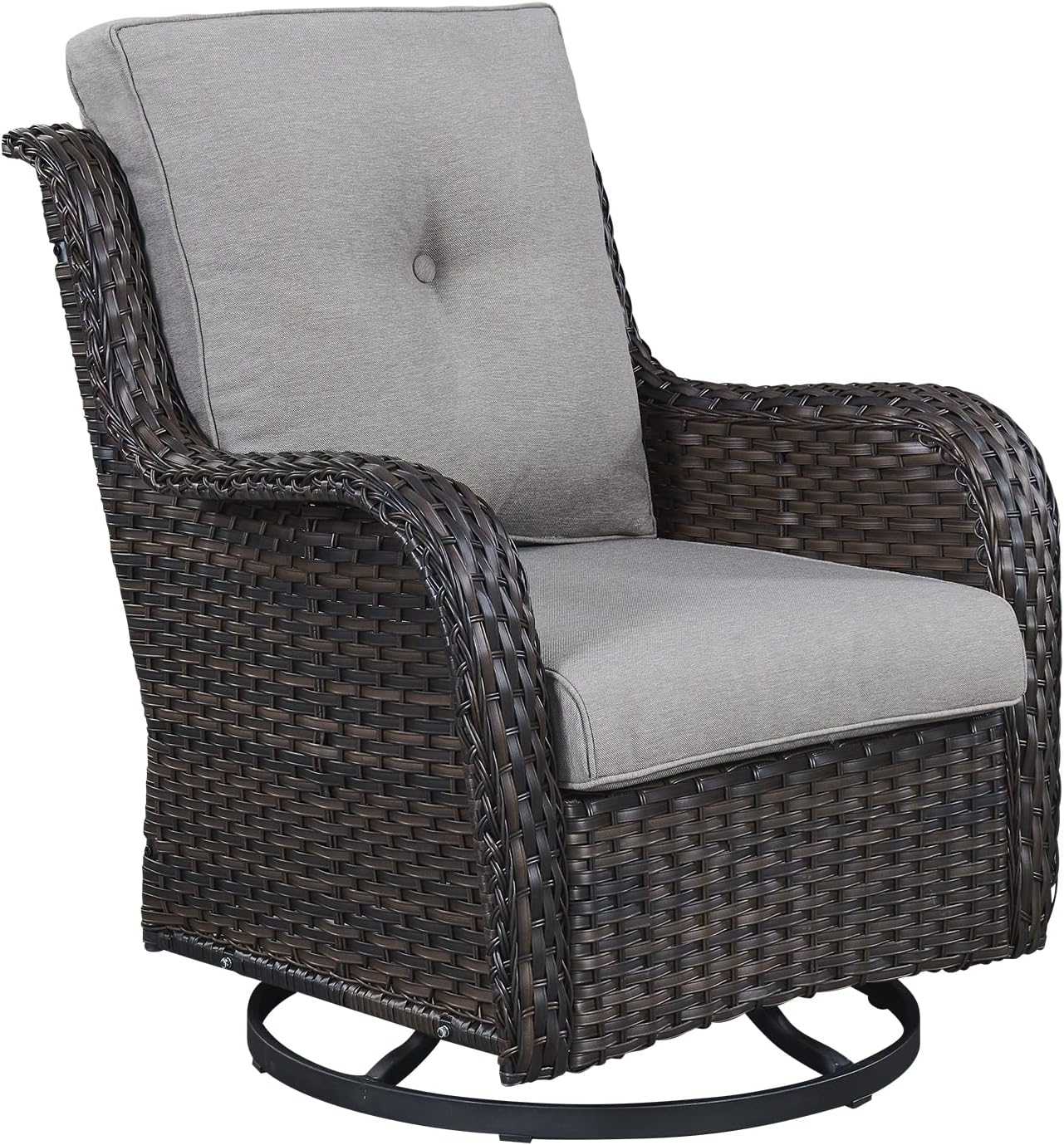 Outdoor Patio Swivel Rocker Chairs - Single Wicker Rattan Patio Swivel Rocking Chair with High Back,Deep Seating and Comfort Cushions for Deck Porch Garden,Brown/Grey