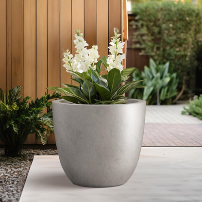 Kante 10 Inch Dia Round Concrete Planter, Indoor Outdoor Large Plant Pot with Drainage Hole and Rubber Plug for Home Patio Garden, Buff Concrete