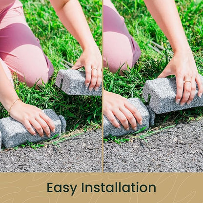 Beuta Landscape Edging | Garden Edging Border | Faux Stone Bricks for Lawn edging, Flower beds, Pathways & Yard Edging– 40 Packs | Each Section Has 6 Bricks 48"L x 4"W x 2.25"H | 120 Spikes |Greystone