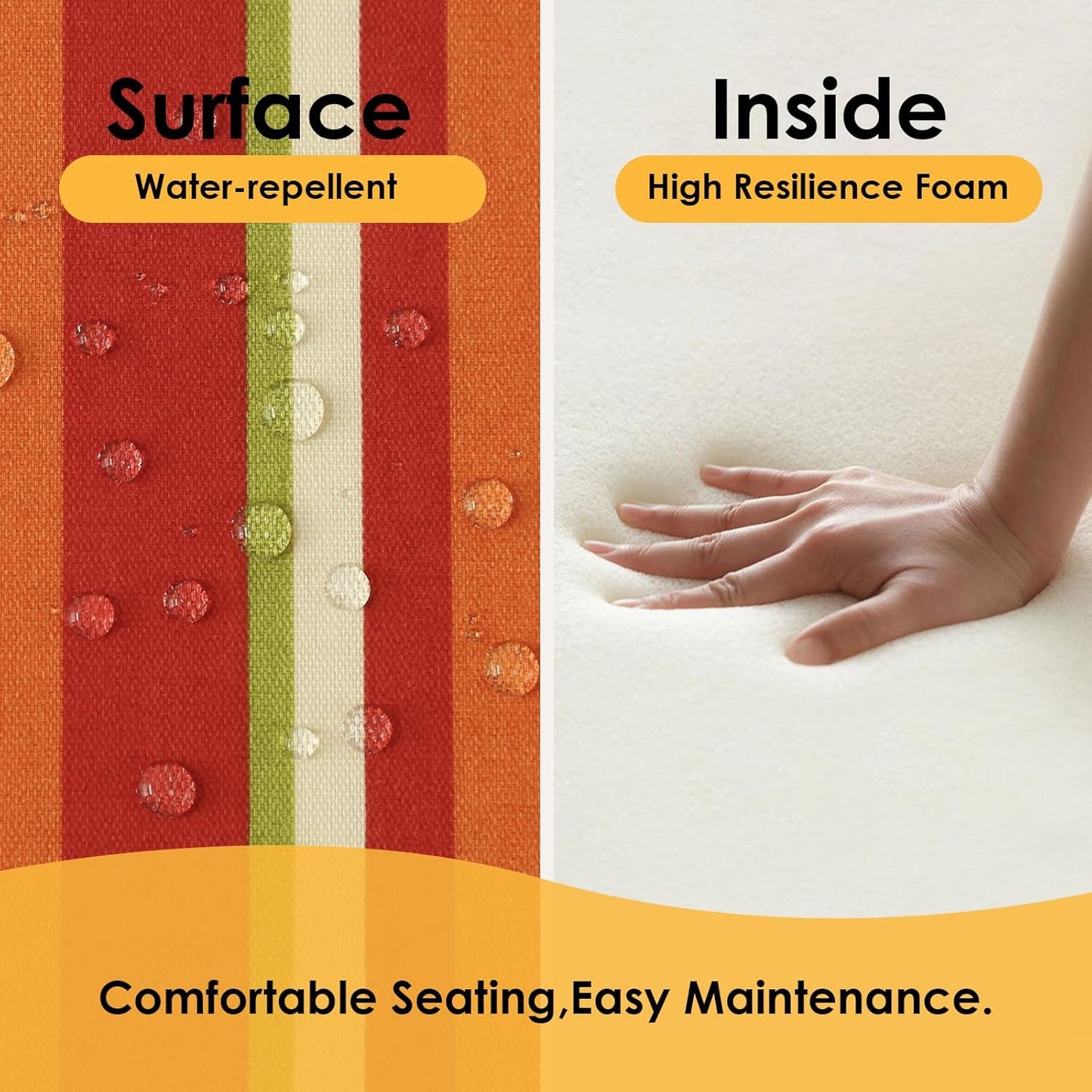 Outdoor Square Corner Seat Cushion, 18.5"x16"x3", Set of 4, Non Slip Seat Cushion Pads with Removable Cover for Patio Furniture, Garden Yard Lawn, Rainbow Stripe