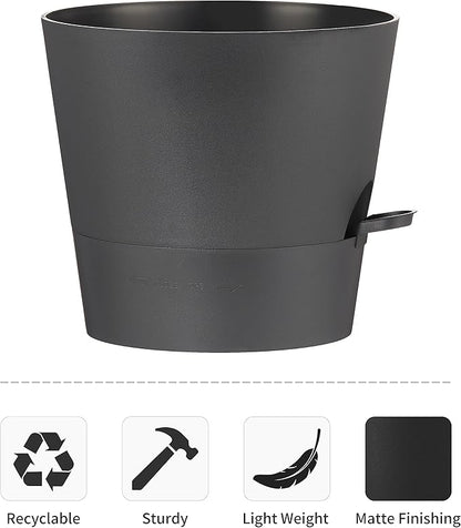 FaithLand 2-Pack 10 Inch Planter Pots for Indoor Outdoor Plants, Self Watering Flower Pots with Deep Reservoir, Black …