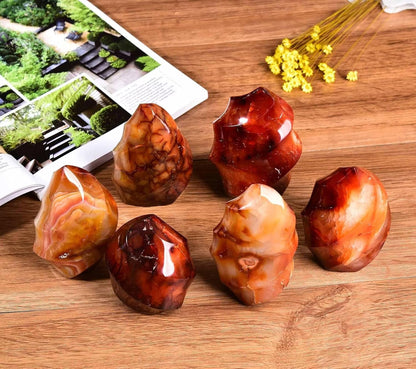 Red Agate Flame Shaped Stone Towers Obelisk Natural Healing Crystal Quartz Reiki Energy Decoration Home Office 0.6-1.0LBS