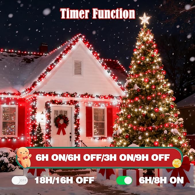 Voice Control 88ft 240LED Smart Christmas String Lights Outdoor/Indoor | String Lights Plug in with Remote, 12Modes, 7Voice Commands & Timers, Christmas Twinkle Light for Xmas Tree Decor (Red & White)