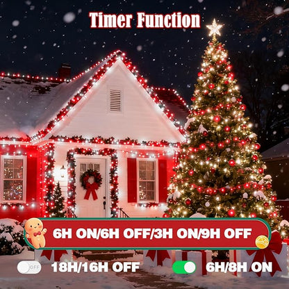 Voice Control 88ft 240LED Smart Christmas String Lights Outdoor/Indoor | String Lights Plug in with Remote, 12Modes, 7Voice Commands & Timers, Christmas Twinkle Light for Xmas Tree Decor (Red & White)