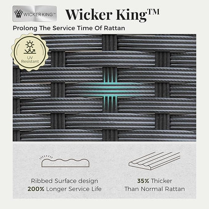 3 Pieces Outdoor Bar Set, All-Weather Bistro Table and 2 Bar Stools with Wicker Backrest and Comfy Cushion, Outdoor Patio Bistro Height Table and Chairs Sets, for Deck, Backyard and Garden