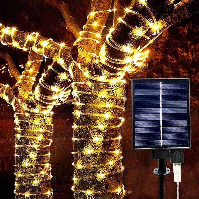 300 LED Solar Rope Lights - 99 FT Bright Outdoor Garden String Lights with 8 Modes, Waterproof, Decorative for Fence & Patio (Warm)
