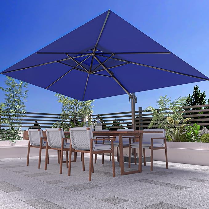 9' X 12' Cantilever Outdoor Patio Umbrellas with Base Included, Large Rectangle Umbrella Heavy Duty 360°Rotation Offset Umbrella for Garden Deck Pool Patio,Navy Blue