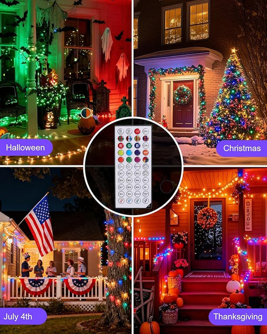 XEWEA Color Changing Christmas String Lights Outdoor, 200 LED 66 Ft Smart RGB Christmas Lights with Remote & App Controlled, Plug in Indoor Outdoor Halloween Xmas Wedding Party