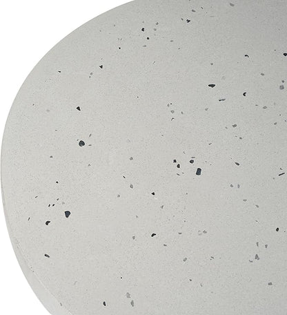 Christopher Knight Home Zigg Durable Concrete Outdoor Dining Set with Stylish Terrazzo Finish, Patio Dining Table with Bench, Oval Outdoor Patio Furniture Set with Pedestal Base, White