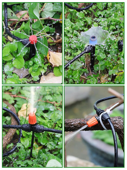 207FT Automatic Drip Irrigation Kits, Kalolary 1/4" 1/2" Adjustable Garden Watering System with 4/7mm 16mm Tube Drip Emitters Locked Fittings Drip Irrigation Parts System for Greenhouse Raised Beds