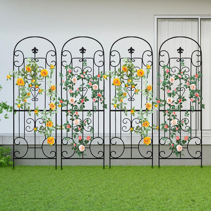 Black Metal Garden Trellis - 70"X18" Decorative Flower Trellis with Powder Coating for Climbing Plants, Rose, Vegetable Support (4, Pattern-C)