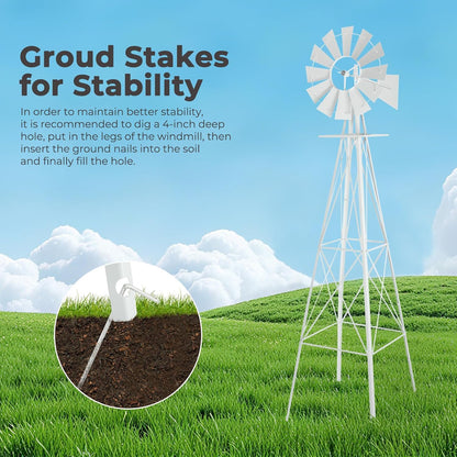 Outvita 8FT Ornamental Windmill for Yard, Heavy Duty Durable Metal Weather Vane Garden Decoration Weather Resistant for Garden, Farm, Seaside