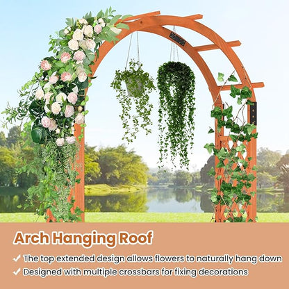 Giantex 7.7FT Wooden Garden Arbor Trellis, Outdoor Pergola Arch with Climbing Plant Support, Wood Wedding Arch for Ceremony, Pathway, Birthday Party, Garden Décor, Weather-Resistant, Easy Assembly
