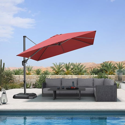 PURPLE LEAF 10 Feet Patio Umbrella Outdoor Cantilever Square Umbrella Aluminum Offset Umbrella with 360-degree Rotation for Garden Deck Pool Patio Terra